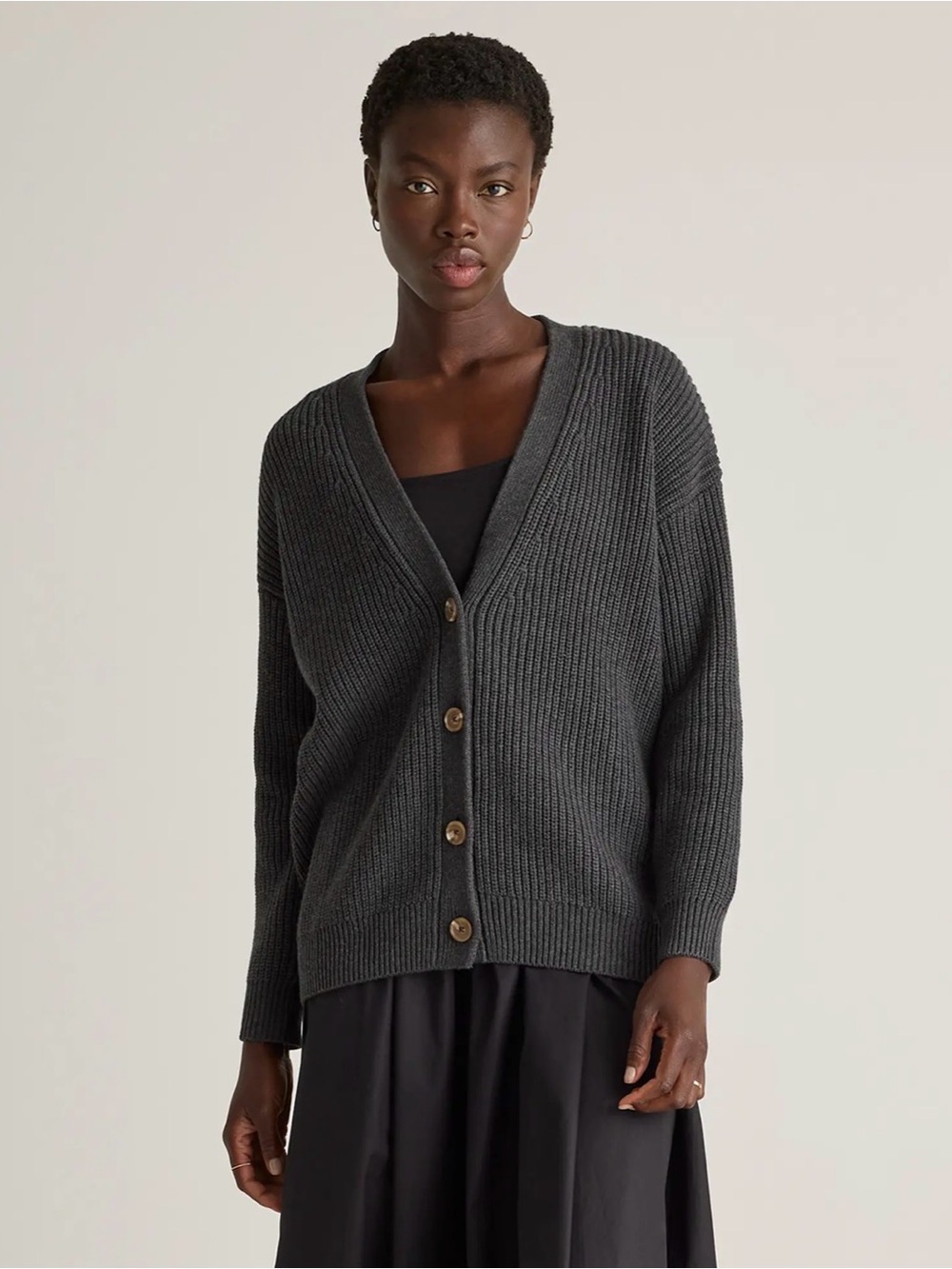 Quince Charcoal 100% Organic Cotton Oversized Boyfriend Cardigan